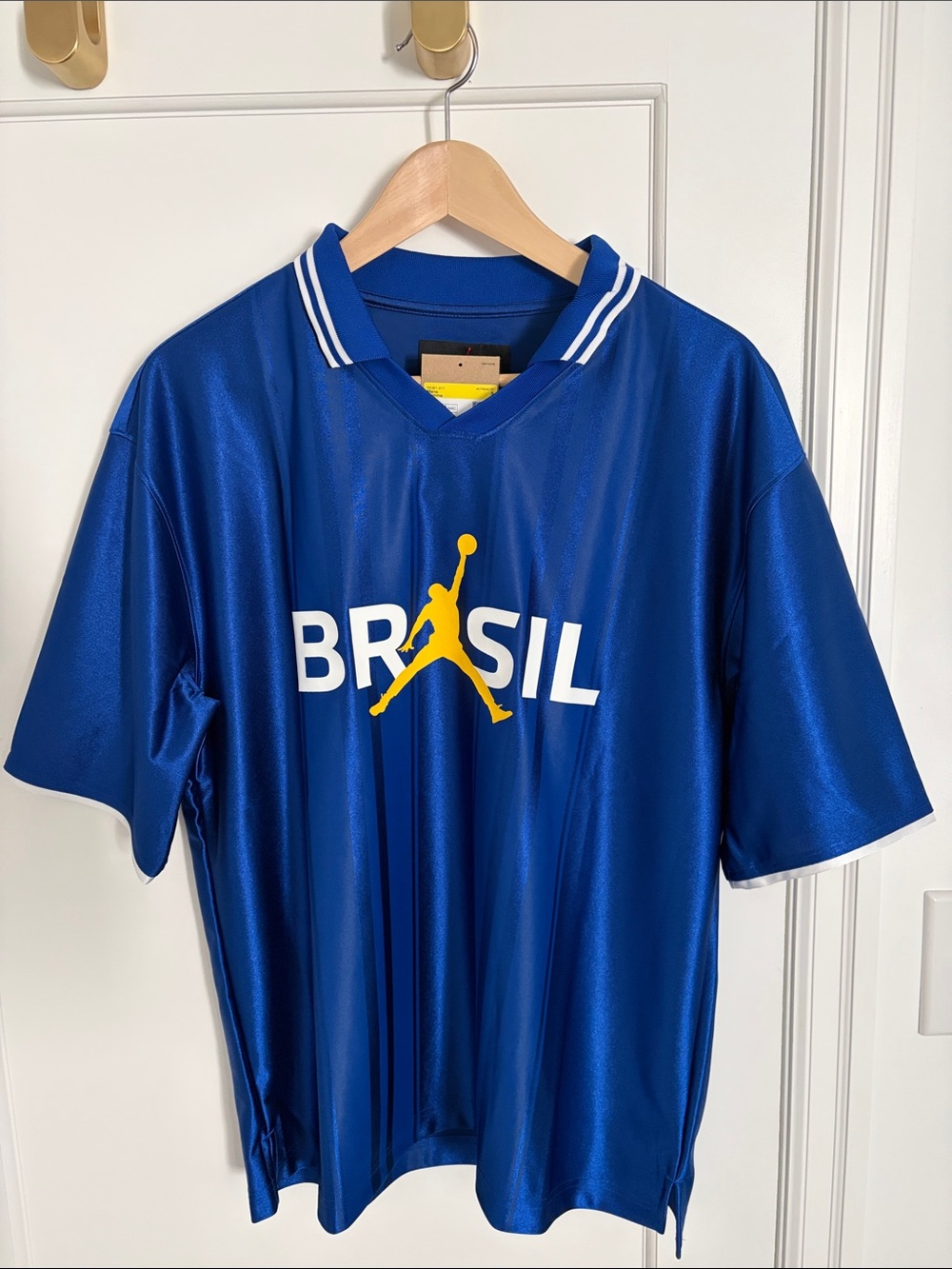 Jordan Blue Brasil Football Jersey with Yellow Jumpman